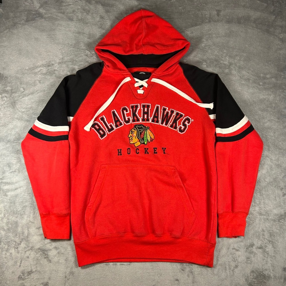 NHL Chicago Blackhawks Hoodie G-III Carl Banks Lace Up Red Black Small